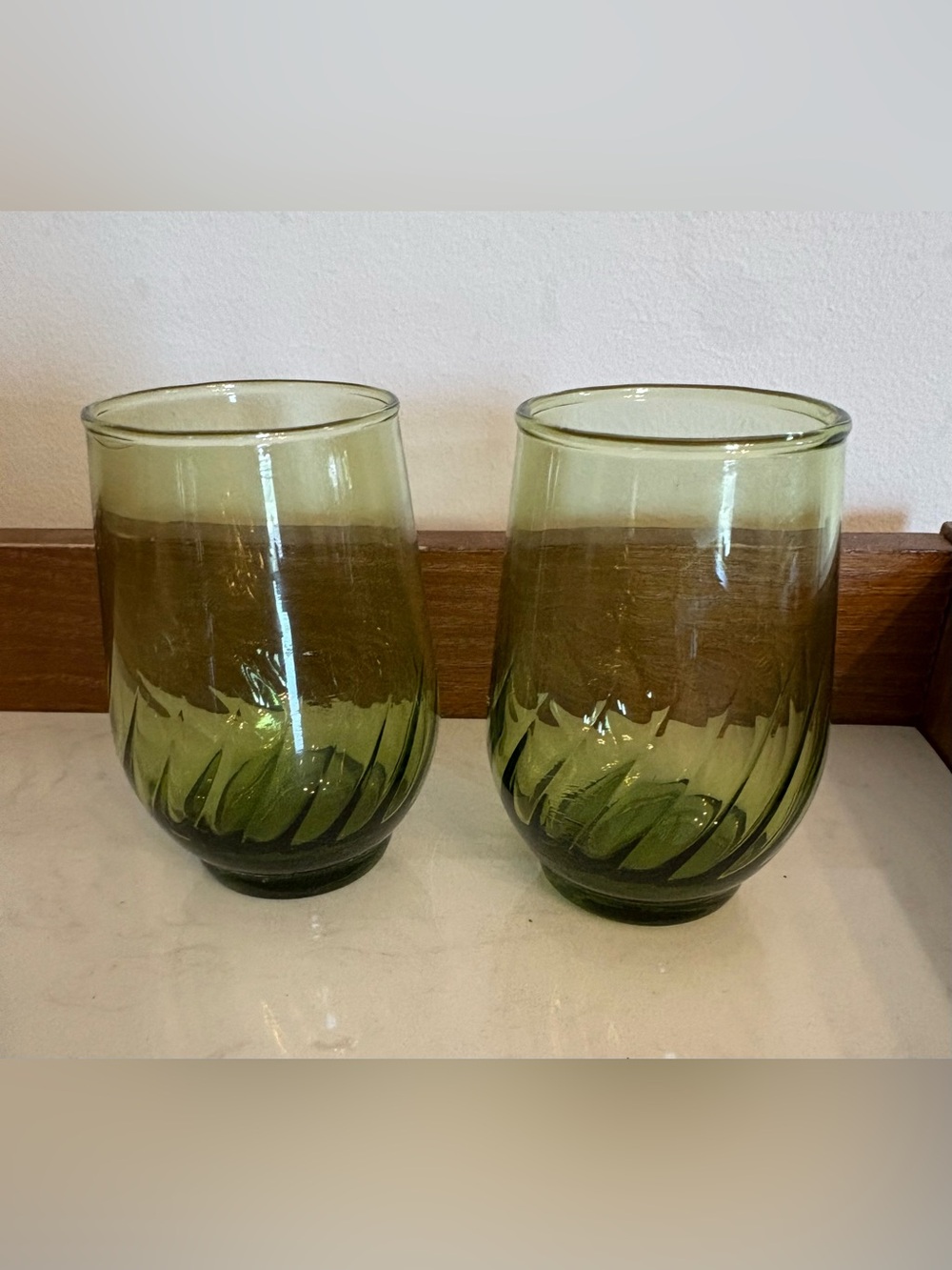Vintage Green Swirl Juice Glasses - Set of 2